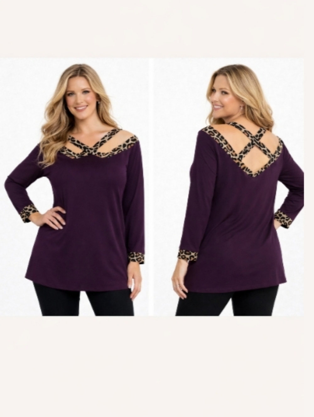 Like New! Sexy Cold Shoulder Top (XL) Purple with Leapard Print Stripes